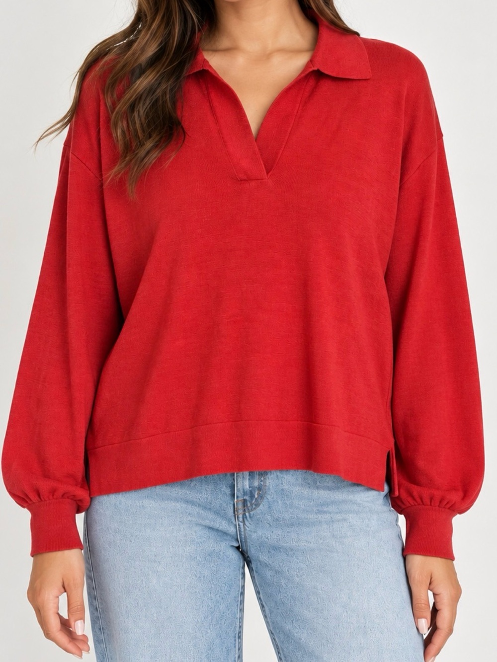 Peter Millar Goldie Red Silk Blend Collared V-Neck Sweater Pullover